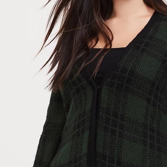 Torrid Green & Black Plaid Open Front Cardigan (1) - Picture 2 of 12